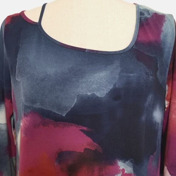 Clara Sun Woo Navy Blue & Purple Asymmetrical 3/4 Sleeve Tunic Size S - Picture 4 of 6